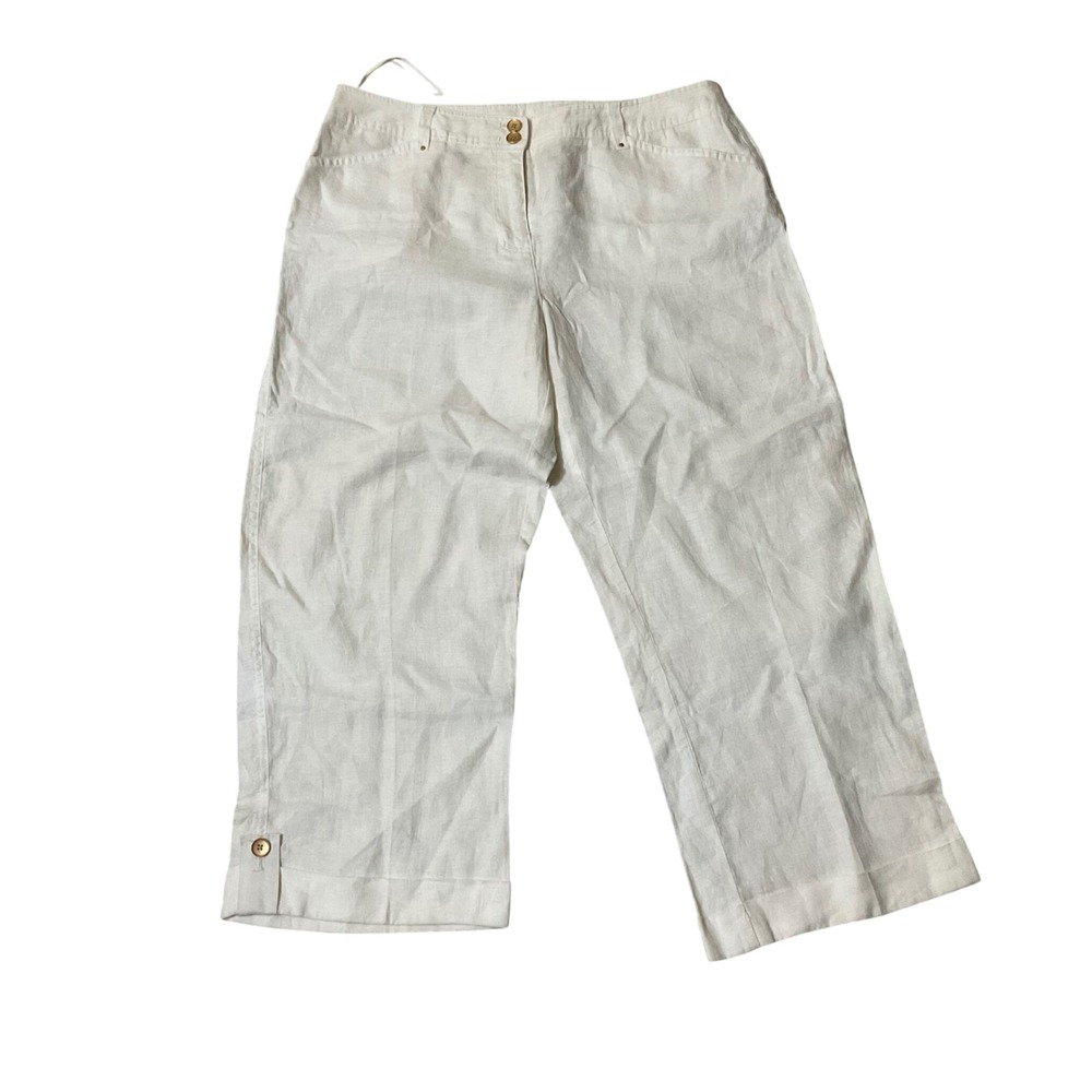 JONES NEW YORK Sport Pants Women 10 White Excellent Linen Crop Wide Leg